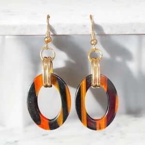 Elegant Gold And Black Retro Hoop Earrings Handmade